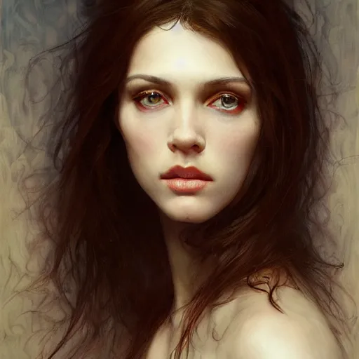 Image similar to of a beautiful brunette women intricate skin, fur, silicone cover, elegant, peaceful, full body, hyper realistic, extremely detailed, dnd character art portrait, fantasy art, intricate fantasy painting, dramatic lighting, vivid colors, deviant art, artstation, by edgar maxence and caravaggio and michael whelan and delacroix