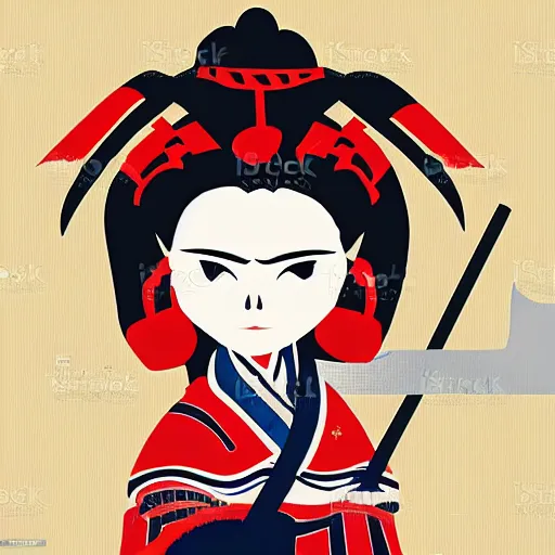 Image similar to vector art of a female samurai warrior