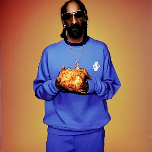 Prompt: Snoop Dogg holding a piece of chicken for a 1990s sitcom tv show, Studio Photograph, portrait, C 12.0