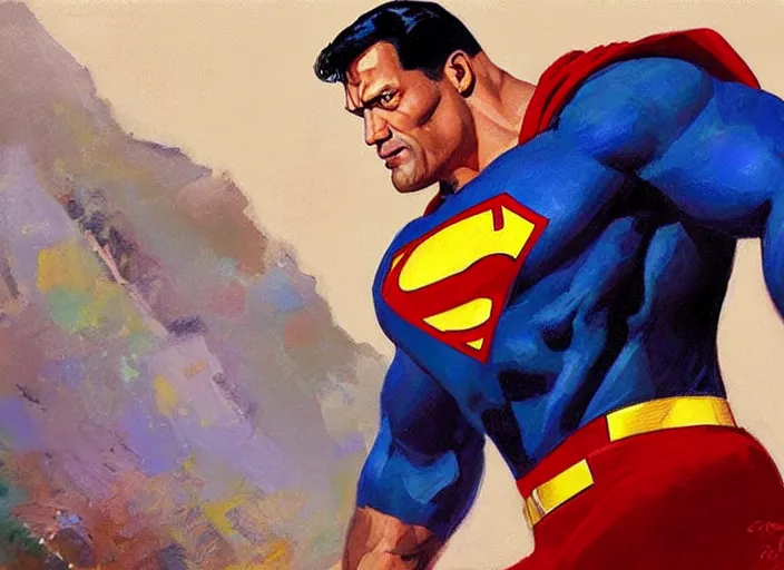 Image similar to a highly detailed beautiful portrait of dwayne johnson as superman, by gregory manchess, james gurney, james jean