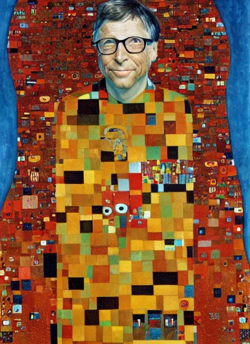 Image similar to bill gates, patron saint of health, gustave klimt,