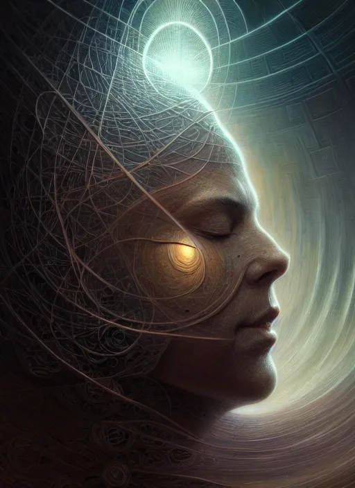 Image similar to closeup portrait shot of a meditation in cosmic void in a scenic dystopian environment, intricate, elegant, highly detailed, centered, digital painting, artstation, concept art, smooth, sharp focus, illustration, artgerm, tomasz alen kopera, peter mohrbacher, donato giancola, joseph christian leyendecker, wlop, boris vallejo