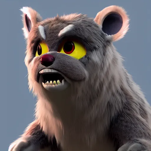 Image similar to furry friendly monster, photorealistic, colored, unreal engine, vray, 5 5 mm