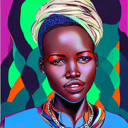 Image similar to a hyper - stylized portrait of lupita nyongo drawn by aleksander rostov, detailed, coherent, inspired by disco elysium