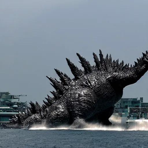 Image similar to godzilla attacking fukushima daiichi unit 4