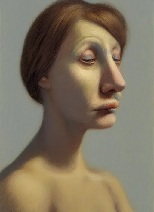 Prompt: a portrait of a woman with her hair tied around her eyes and her mouth, pastel, by Edward Hopper, by James Gilleard, by Zdzislaw Beksinski, by Steven Outram, highly detailed