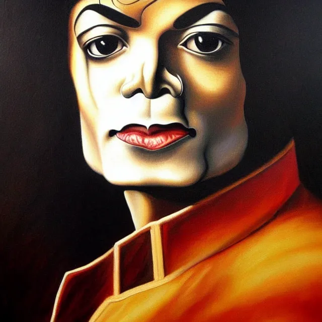 Image similar to a beautiful painting michael jackson face, by leonardo da vinci realistic oil painting