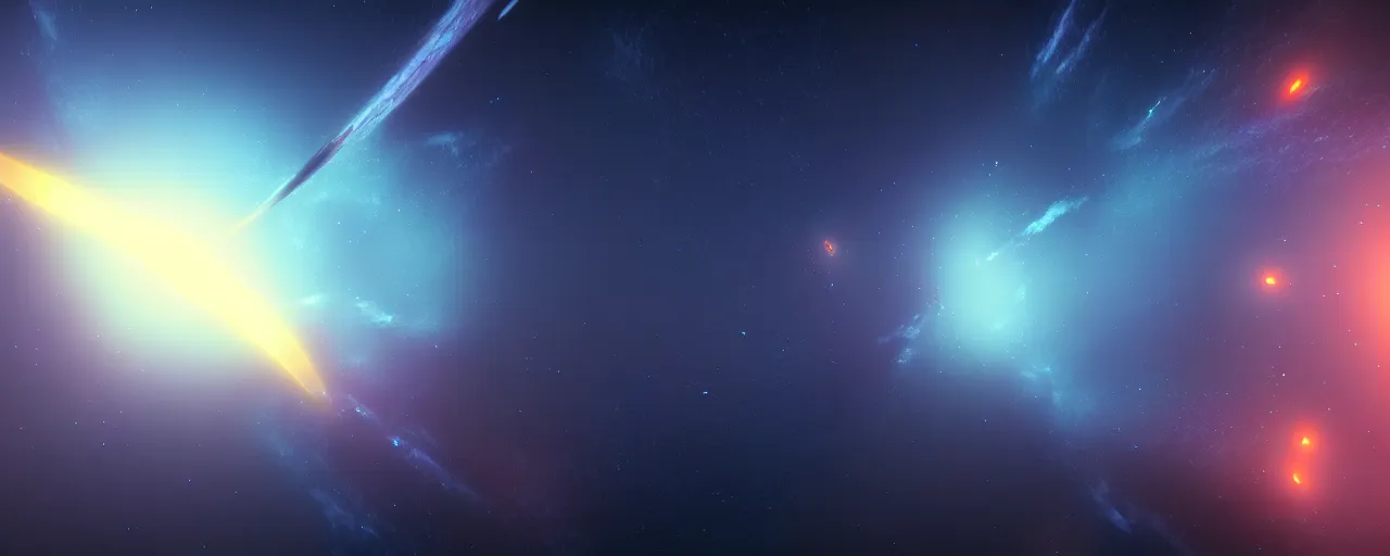 Image similar to minimalist cinematic scifi render of space, nebula, homeworld skies, volumetric lighting, 4 k, 8 k, hd