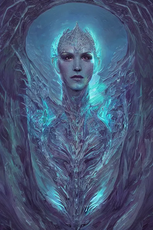 Image similar to portrait of jewel bone-dragon oracle physically accurate, moody dynamic lighting, very very intricate, very very elegant, highly detailed, digital painting, artstation, in the style of Rob Lefield and Dan Mumford , trending on artstation, digital art,surrealism ,macro,blueprint ,vaporwave ,