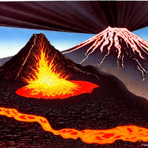 Image similar to poutine ( the canadian meal ) from ngauruhoe ( mount doom ), lava texture, char texture, volcano texture, fire texture, by alan lee, by john howe