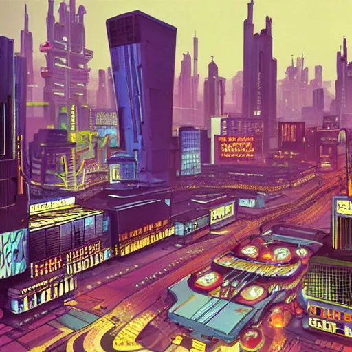 Image similar to 1960s style cyberpunk city