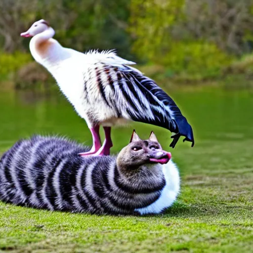 Prompt: a goose - cat - hybrid, animal photography