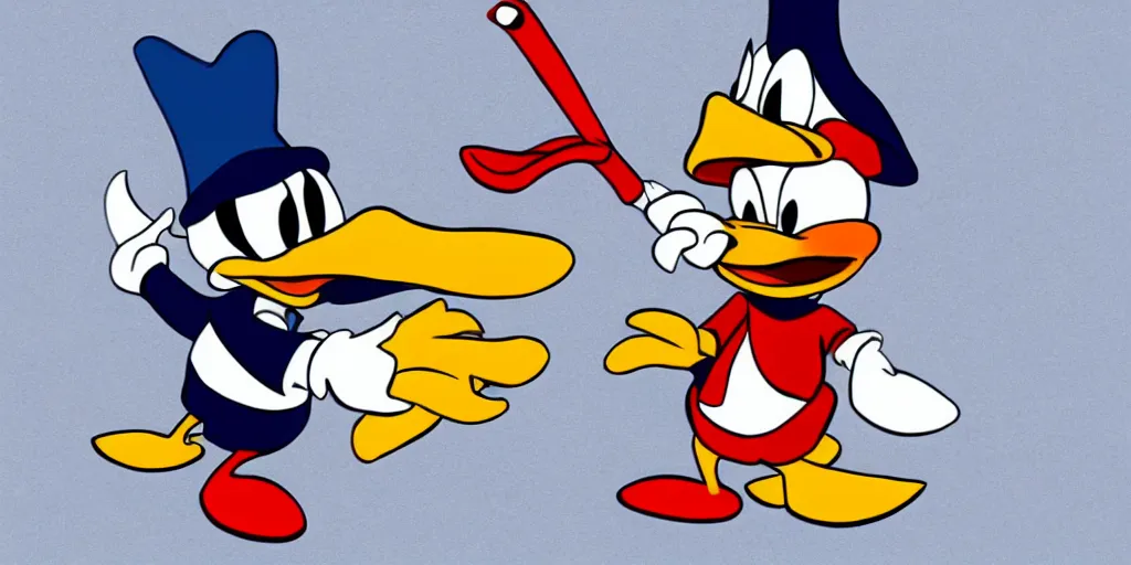 Image similar to donald duck holding a bloody knife, in the style of silent hill