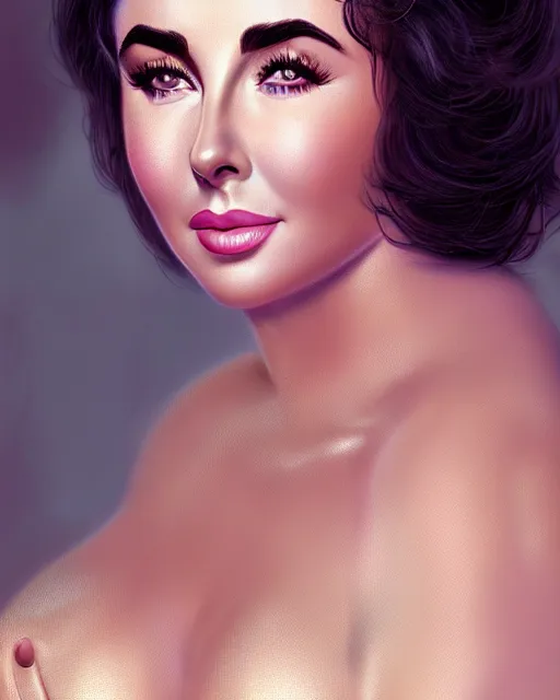 Image similar to elizabeth taylor, photo, ultra detail, photoreal, professionally retouched, soft moonlight lighting, shiny plastic bikini, realistic, smooth face, goddess, luscious lips, perfect eyes, wide angle, sharp focus on eyes, 8 k high definition, insanely detailed, intricate, elegant, art by artgerm and wlop