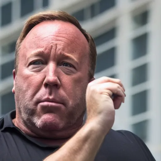 Image similar to alex jones looking at gay frogs