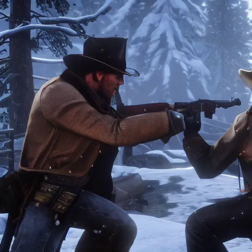 Arthur Morgan punching Micah Bell, Red Dead Redemption, Stable Diffusion