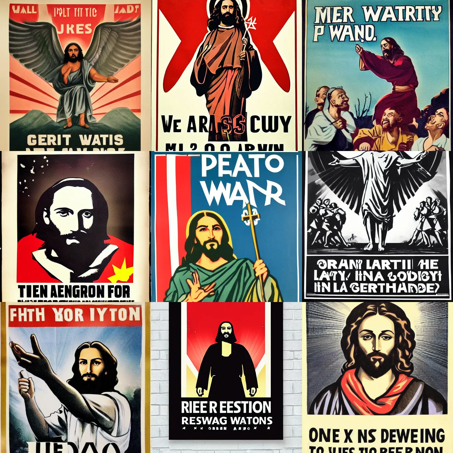 Prompt: propaganda war poster of jesus resurection