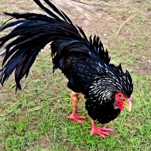 Image similar to a newly discovered breed of chicken with black feathers that is spotted with small very distinct white hearts!!!