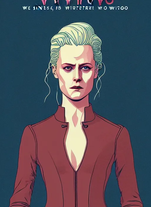 Image similar to a portrait of Evan Rachel Wood as Dolores, in the show Westworld, poster artwork by Michael Whelan and Tomer Hanuka, clean