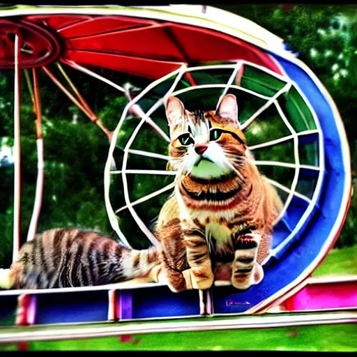 Image similar to !!! cat!!!, ( ferris wheel ), feline, sitting, riding, award winning photo