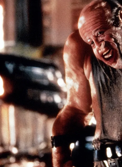 Image similar to film still of Danny DeVito as John McClane in Die Hard, 4k