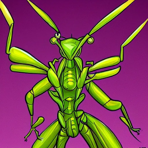 Prompt: concept art of a praying mantis themed superhero, high detail,