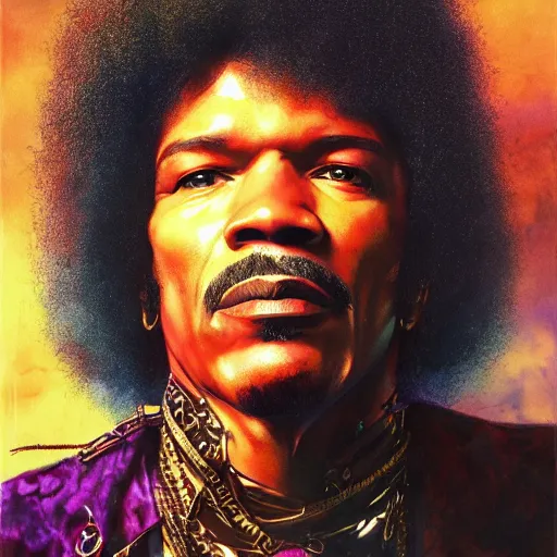 Prompt: UHD movie still of Jamie Foxx as Jimi Hendrix by Antonio Caparo and Ferdinand Knab and Amano UHD photorealistic trending on artstation