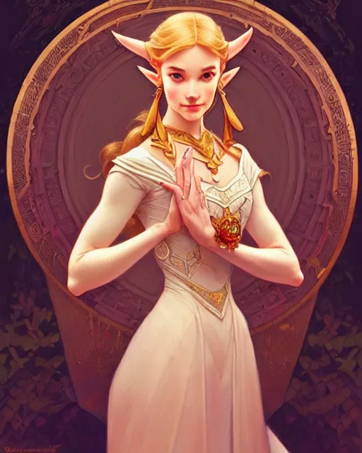 Prompt: portrait of disney! zelda, intricate, elegant, highly detailed, my rendition, digital painting, artstation, concept art, smooth, sharp focus, illustration, art by artgerm and greg rutkowski and alphonse mucha and uang guangjian and gil elvgren and sachin teng and wlop!, symmetry!!