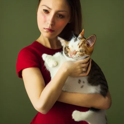 Image similar to a woman holding a cat in her arms, a renaissance painting by sailor moon, pexels contest winner, rasquache, booru, high quality photo, rtx