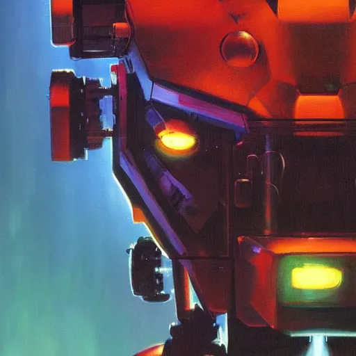 Image similar to a dark and colorful close - up of a sci - fi mecha bear robot with led lights glowing fog in the background. highly detailed science fiction painting by norman rockwell, frank frazetta, and syd mead. rich colors, high contrast, gloomy atmosphere, dark background. trending on artstation
