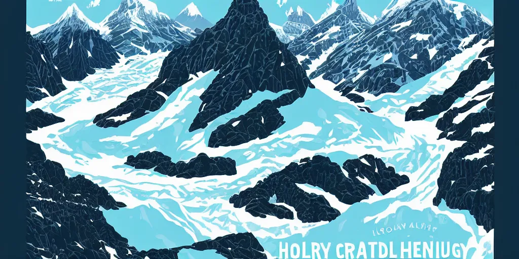 Image similar to beautiful idyllic poster illustration for a craggy ice glacier valley national park by ludwig hohlwein, ludwig hohlwein, graphic, behance, clean bold design