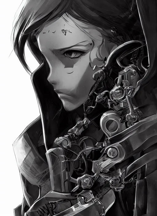 Image similar to techwear occultist, by kyoto animation, chaos magick, leviathan cross, androgynous, beautiful, detailed symmetrical close up portrait, intricate complexity, in the style of artgerm and ilya kuvshinov, cel shaded