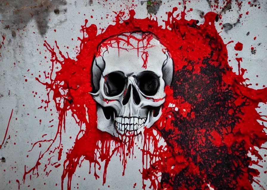 Prompt: skull vomiting blood, graffiti spray paint