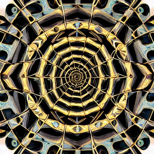 Image similar to ornate twisting three dimensional multilayered runic pattern vortex inside a hexagonal shape, intricate detail, complex, jade, gold, silver, obsidian