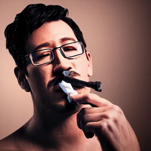 Prompt: 3 d render of markiplier smoking a cigarette, unreal engine, dslr, award winning, 8 k, octane beautifully detailed render, cold lighting, cinematic lighting, detailed photo,