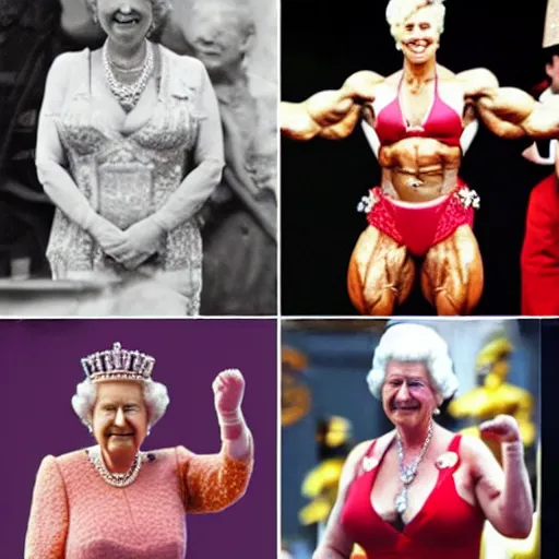 Image similar to the queen of england as a bodybuilder