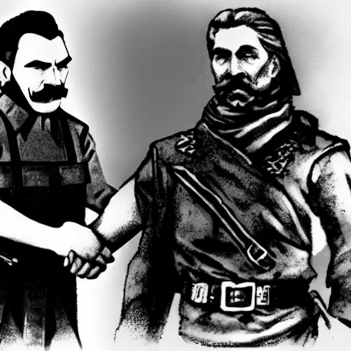 Image similar to Joseph Stalin friendship with dragon from Skyrim,