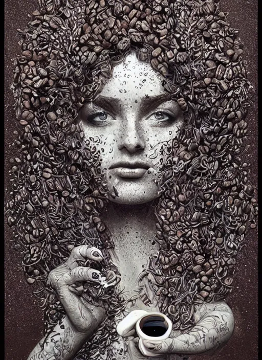 Image similar to Coffee goddess painting by Dan Hillier, trending on artstation, artstationHD, artstationHQ, 4k, 8k