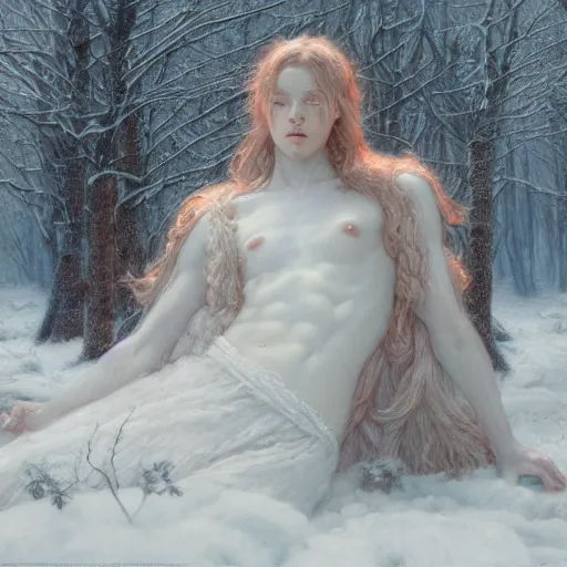 Image similar to winter, masterpiece by Edgar Maxence and Ross Tran and Michael Whelan, 8k, octane render