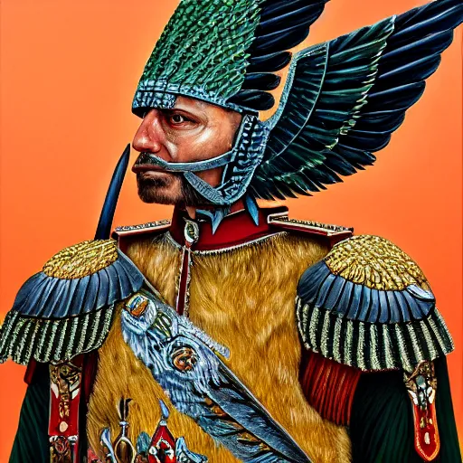 Image similar to detailed realistic painting of a winged hussar