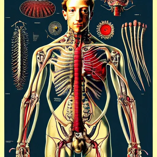 Image similar to mark zuckerberg cyborg anatomy by ernst haeckel, masterpiece, vivid, very detailed