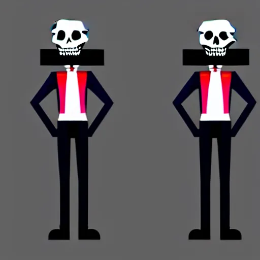 Prompt: an skeleton businessman posing for the camera, angled shot, sharp lines, only face and shoulders visible, digital, artstation, colored in
