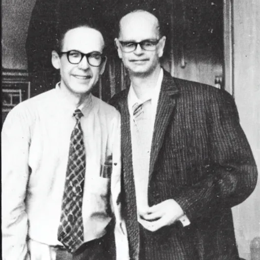 Image similar to a photograph of Neil Sloan standing with Paul erdos