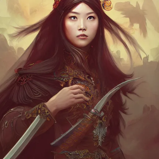 female Chinese warrior, elegant, beautiful, fire hair, | Stable Diffusion |  OpenArt