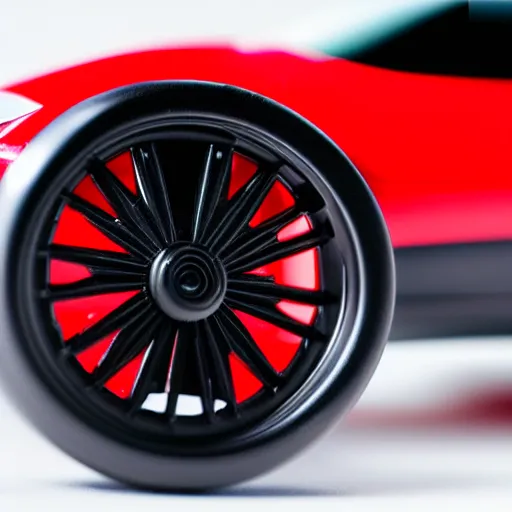 Prompt: a close up of a hotwheel supercar it has a red and black paint job, photoreal, car photography, hotwheels, award winning, supercar