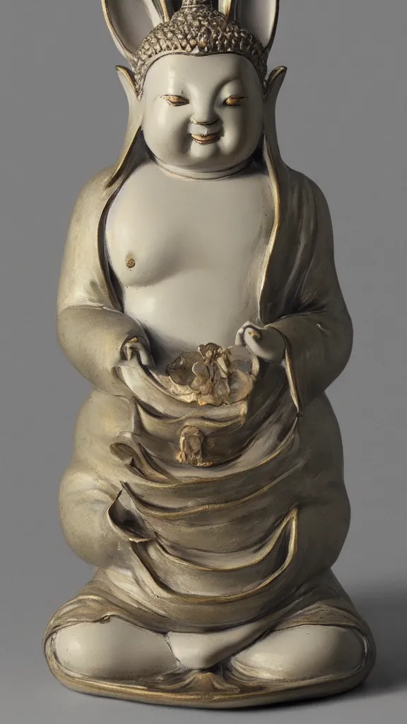 Image similar to porcelain rabbit budda statue painted by john singer sargent