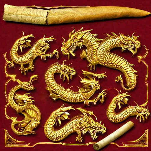 Image similar to digital art of the most rate and quality rich dragon themed cigar set you could ever obtain in a lucid dream, astonishing detail, award winning, fantastic composition, beautiful lighting