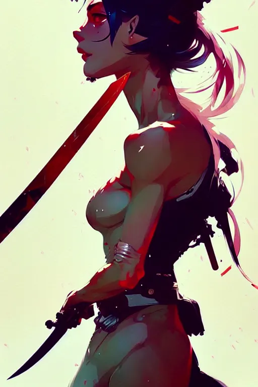 Image similar to a ultradetailed beautiful panting of a stylish woman with a sword, by conrad roset, greg rutkowski and makoto shinkai, trending on artstation