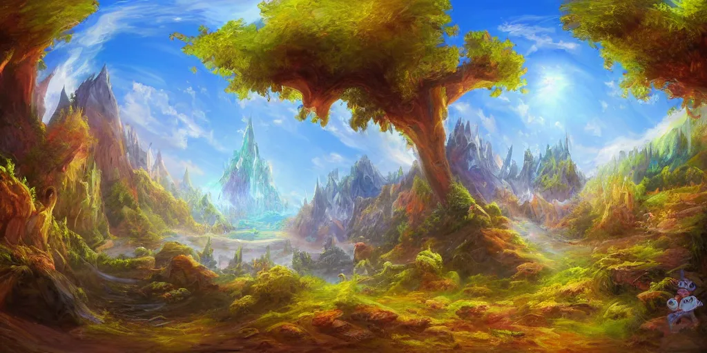 Image similar to a high quality professional 360 painting of a fantasy landscape