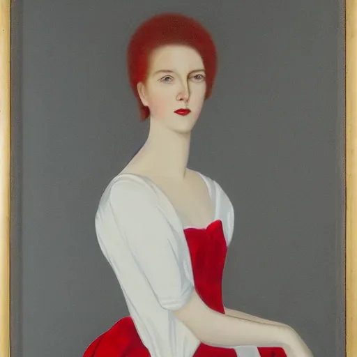 Image similar to portrait of a woman wearing white and red, by robert gunn.